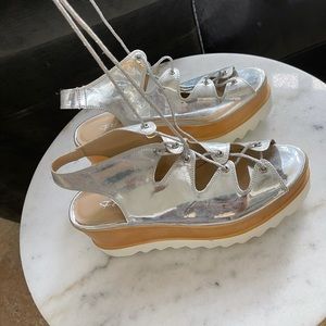 Silver platform sandals 9.5